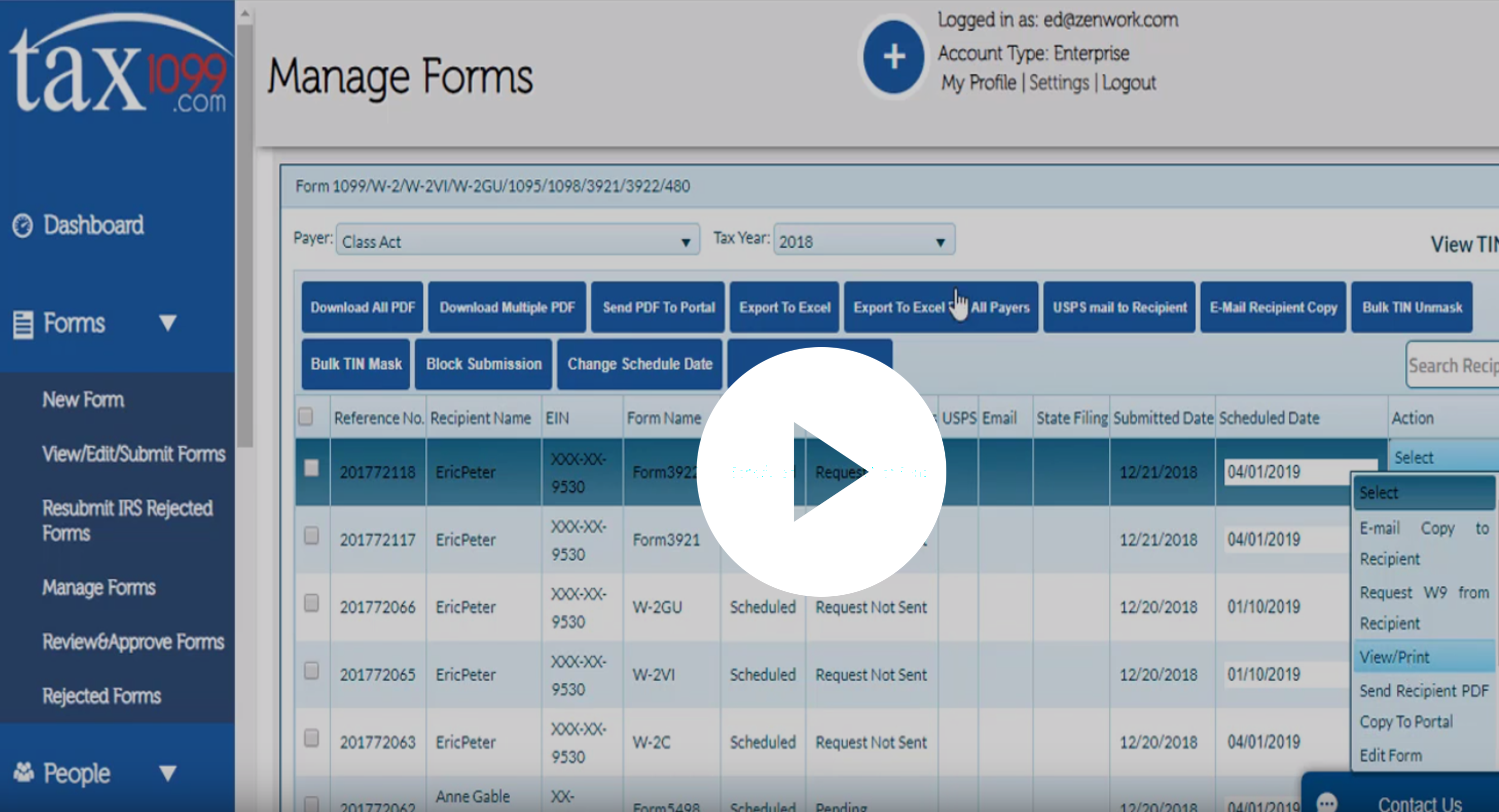 Tax1099 Manage Forms Demo